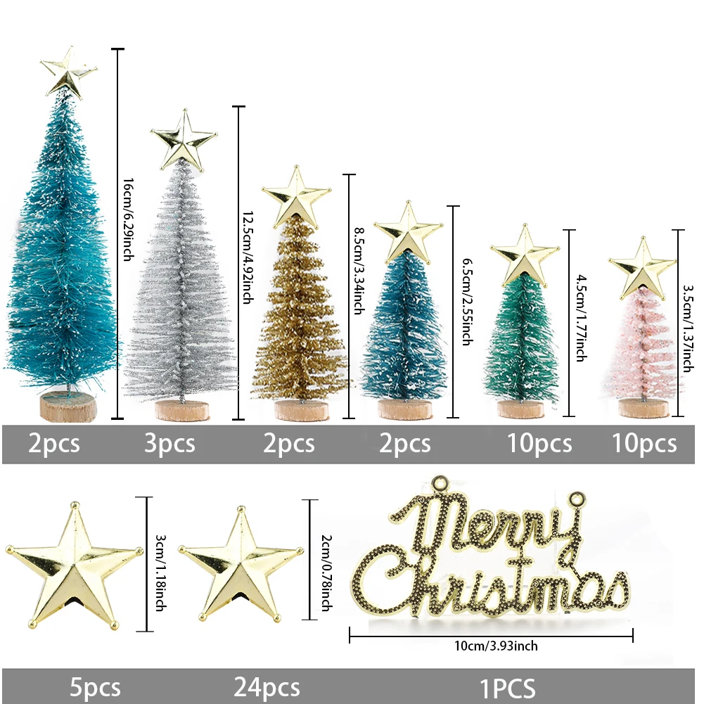 

57Pcs Colorful Mini Christmas Tree Fake Pine Trees DIY Xmas Photo Prop for Christmas Party Table Decoration New Year Home Decor