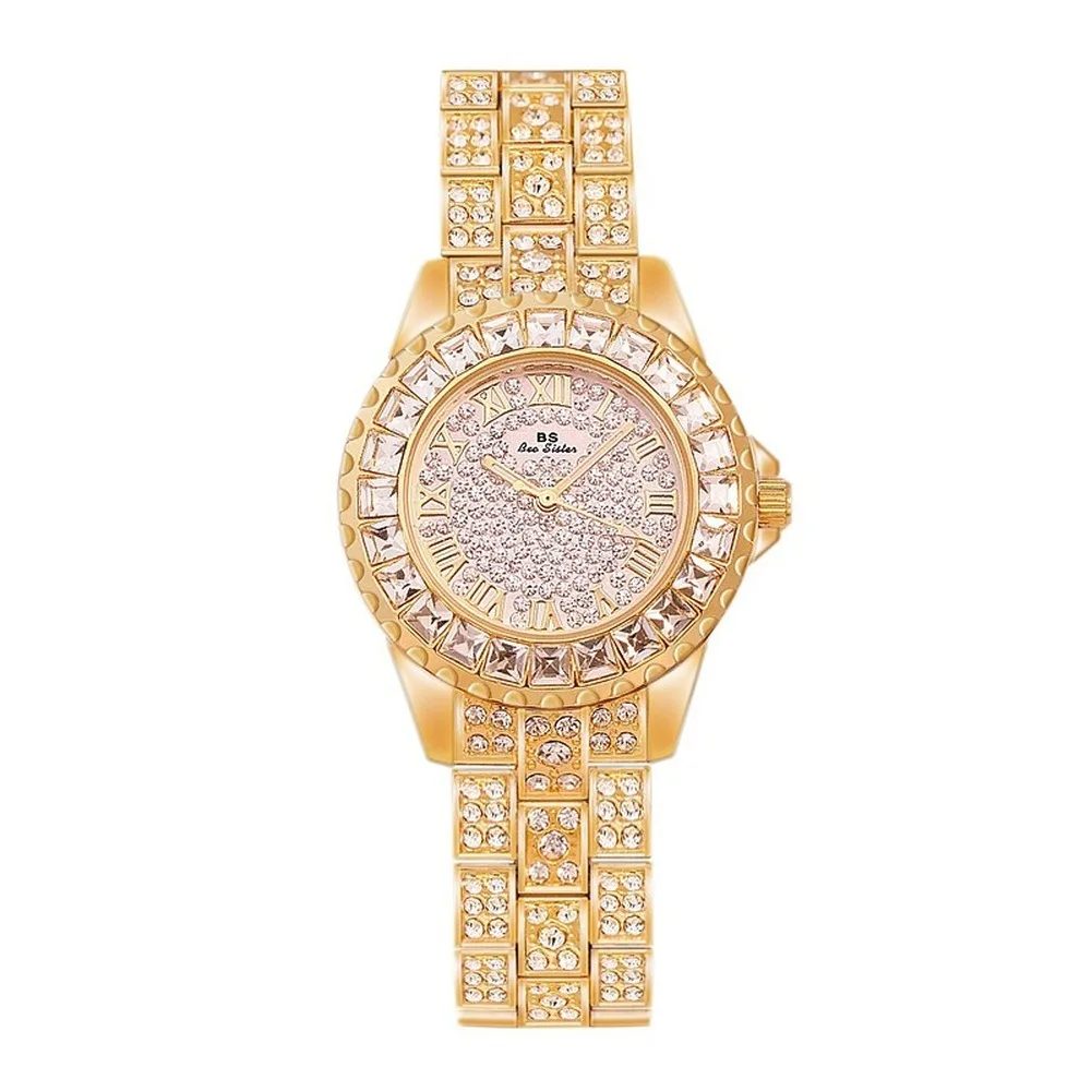 BS роскошные женские часы водонепроницаемые розового серебристого золотистого