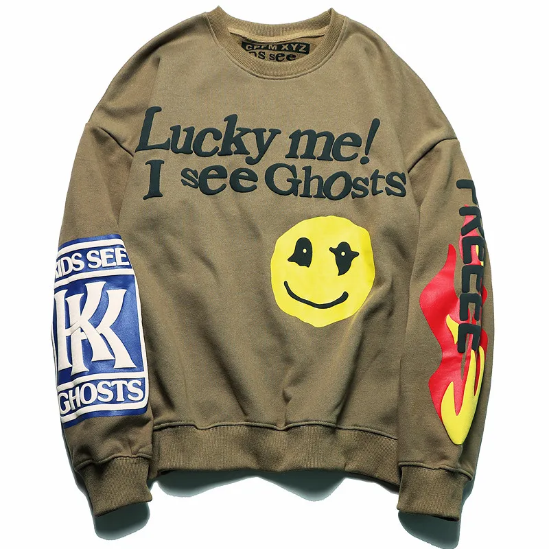 

Foaming printing Kanye West Sweatshirts Lucky me I see Ghosts Hoodie Men Women Autumn Winter Crewneck