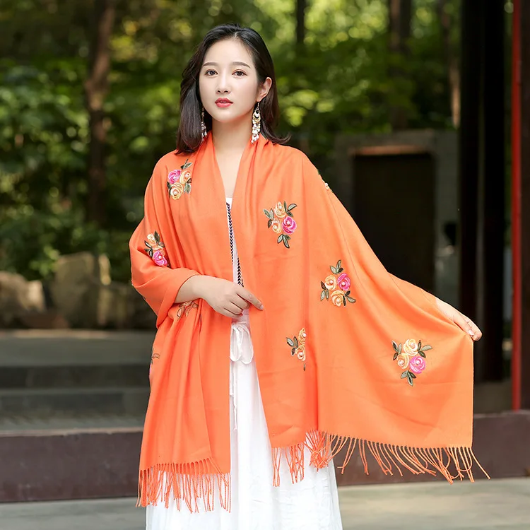 Новый брендовый Женский кашемировый шарф с вышивкой в национальном стиле
