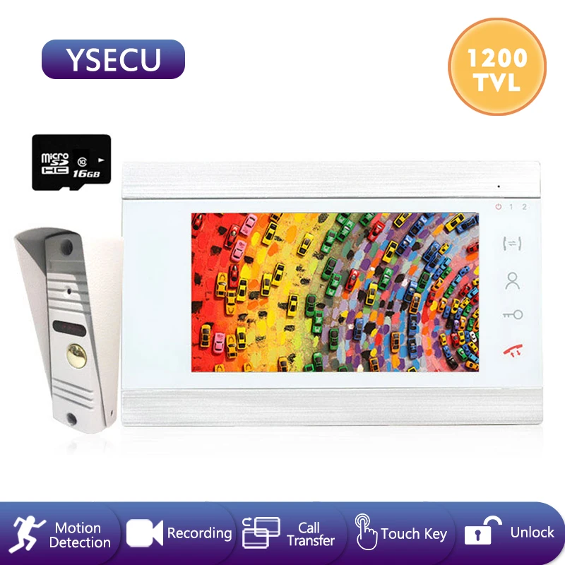 YSECU 7 дюймов 1200TVL видео домофон для домашной безопастности встроенный Питание