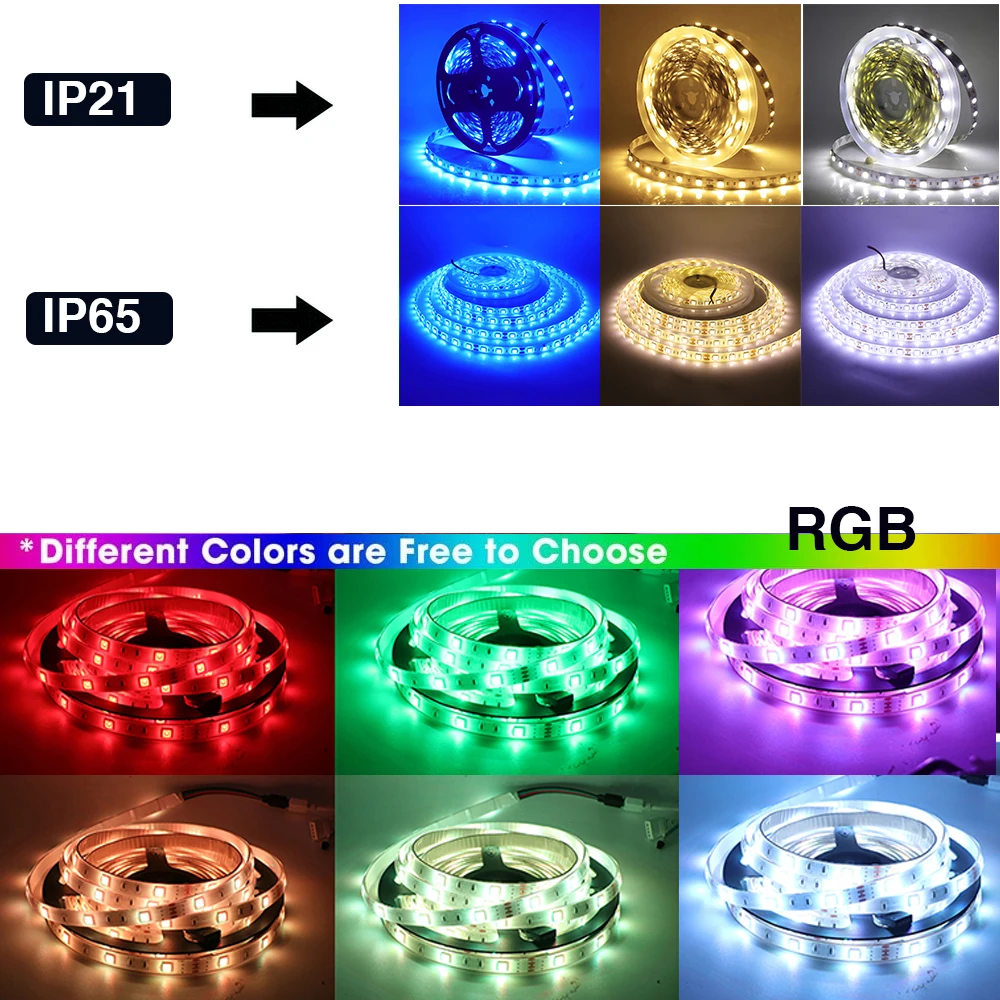 DC 12V 24V RGB RGBW RGBCCT LED Strip White / Warm IP21 IP65 IP67 60leds/m 5050 Flexible Tape Light Lamp 5m | Освещение