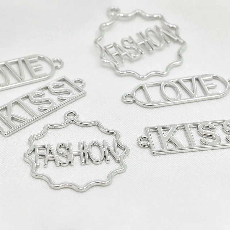 

Zinc Alloy Charms Silver Letter Love Kiss Charms Connector 10pcs/lot For DIY Fashion Jewelry Making Finding Accessories
