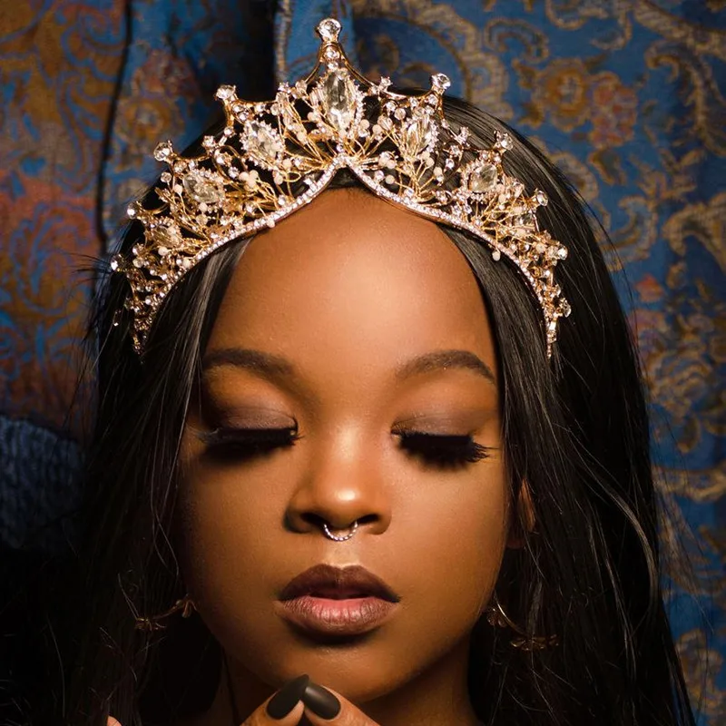 Женский винтажный обруч для волос FORSEVEN черный в стиле барокко украшенный