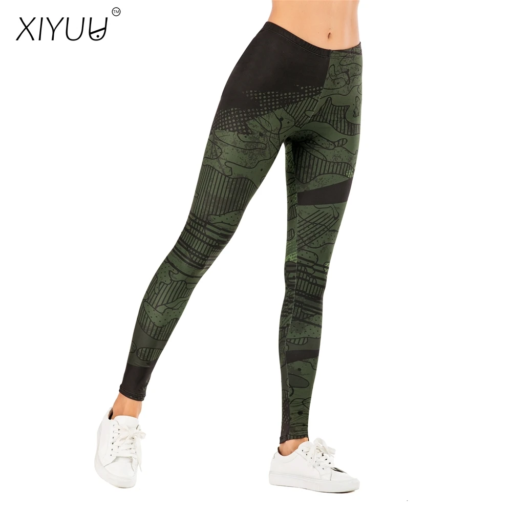

XIYUU Workout Leggings Fashion Legging Dark Green Printing Leggins Women Fitness Running Gym Pants Dropshipping Wholesale