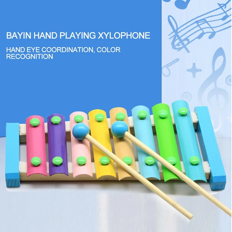 

Children'S Musical Instrument Hand Knock on the Piano Toy 8 Tone Colorful Wooden Toy Percussion Xylophone
