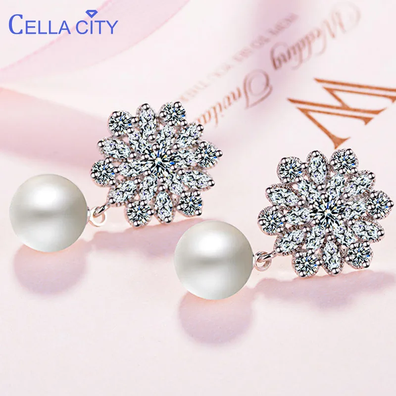 Женские серьги подвески из серебра 925 пробы с натуральным