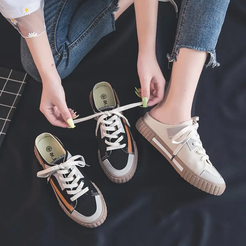 

Colorblock Baotou half drag women's shoes 2020 summer new breathable casual lazy slippers student lace sandals Z811