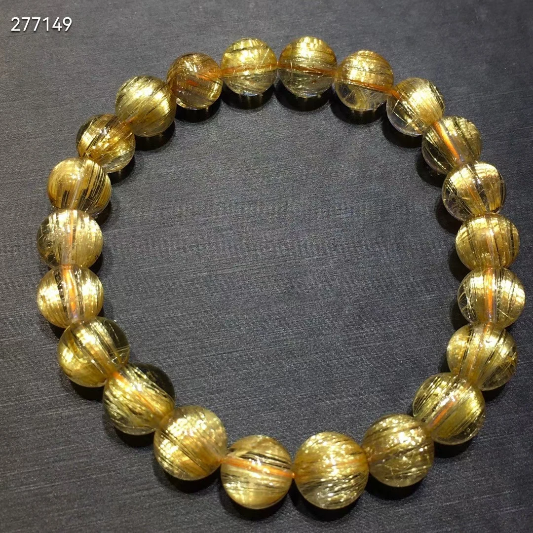 

Браслет из натурального золота с рутилированным кварцевым кристаллом, 8,5 мм, женские и мужские прозрачные круглые бусины, ювелирные изделия...