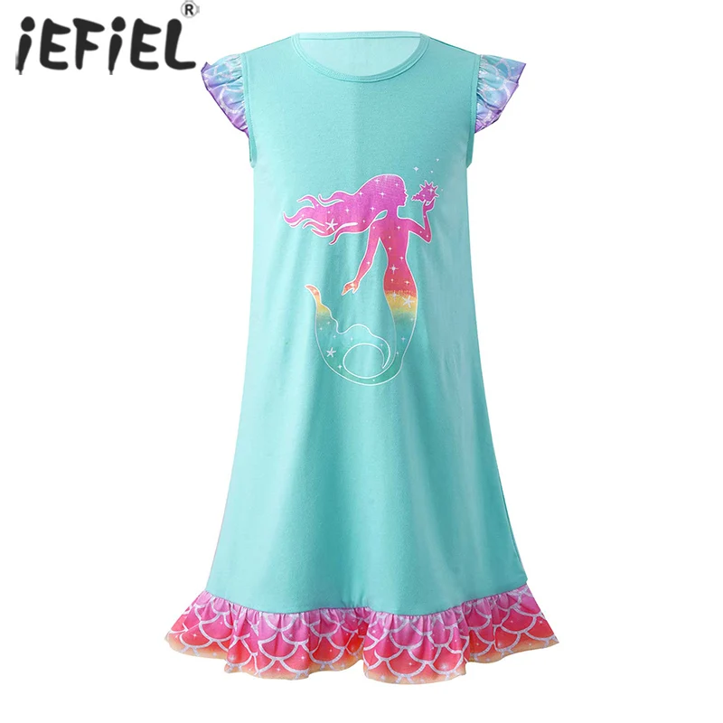 

Summer Kids Girl Nightgown Cartoon Mermaid Pajamas Girl Sleepwear Princess Night Dress 6-14year Baby Nightdress Children Clothes