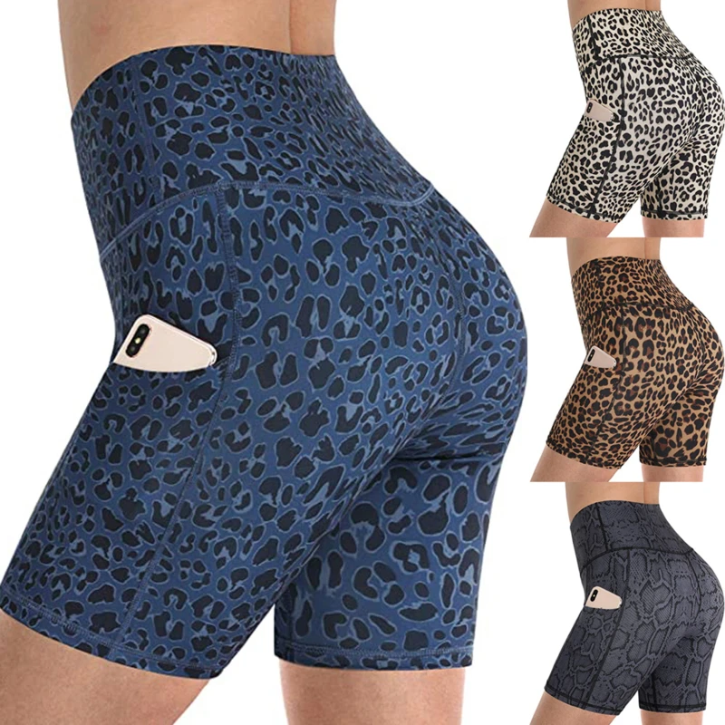

Summer Women Leopard Yoga Shorts Running Fitness Workout Gym Short High Waist Seamless Hip-up Tight Elastic Sport Shorts