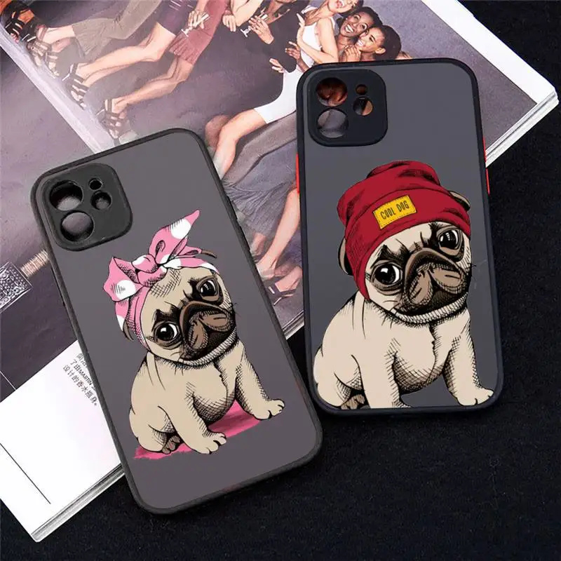 

Cute Pug Dog French Bulldog Phone Case Matte Transparent for iPhone 7 8 11 12 s mini pro X XS XR MAX Plus cover funda
