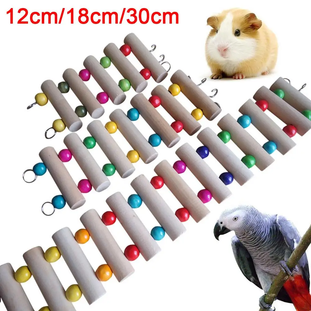 

Pets Bird Parrot Wooden Beads Hanging Climbing Stand Swing Ladder Cage Chew Toy