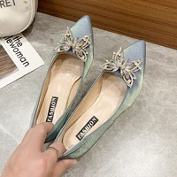 crystal butterfly decoration pumps ladies 2021 fashion blue high heels pump for women sexy elegant pointed toe party shoes woman