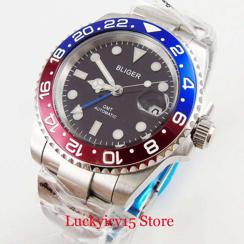 

Luxury Fashion Mechanical Men Watches Sapphire Glass Date Window Alloy Bezel 40mm Case GMT MINGZHU 3804 Movement