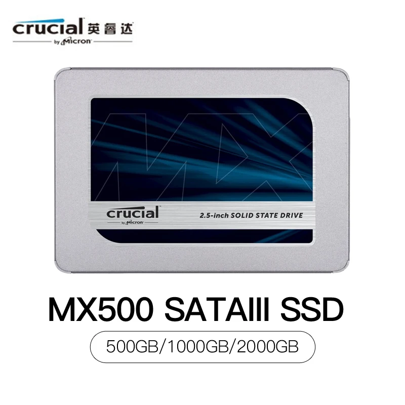 SSD-накопитель Crucial MX500, 250/500/1000/2000 Гб, 3D NAND SATA3