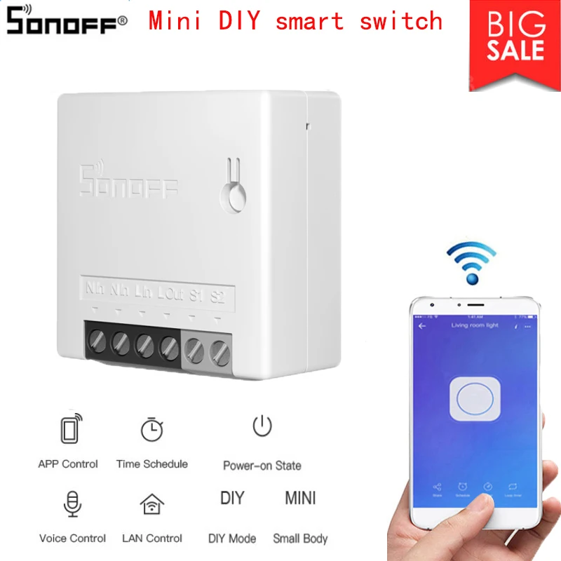 Умный двухсторонний мини-переключатель SONOFF с поддержкой Wi-Fi и управлением через