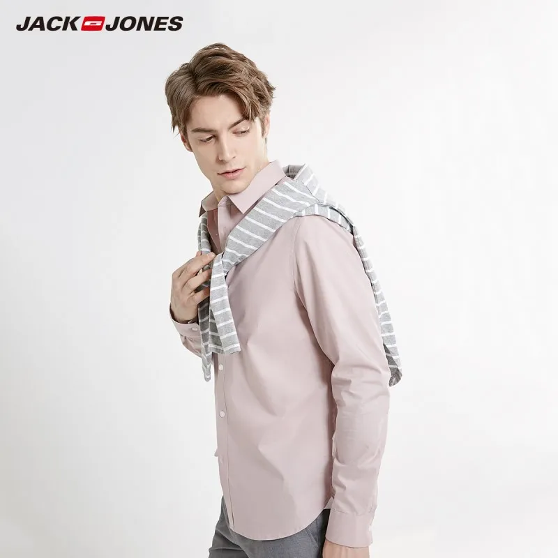 Рубашка JackJones 219105530 Мужская базовая из эластичного хлопка с длинными рукавами