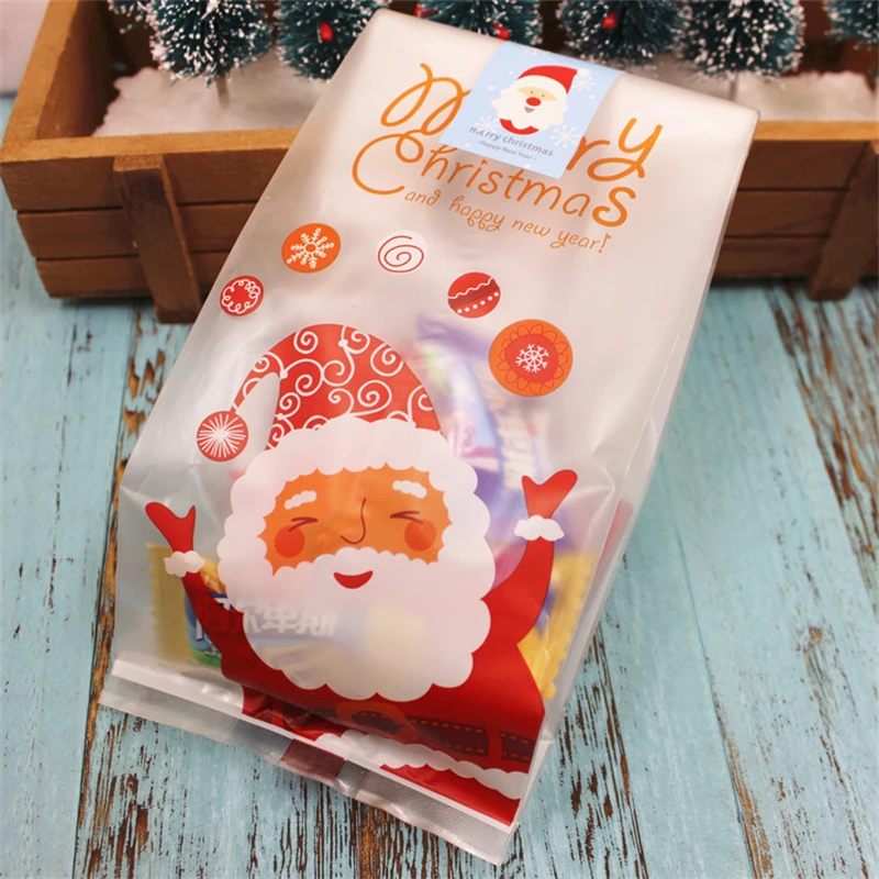 

50 шт./компл., рождественские пакеты для упаковки выпечки, мультяшный Рождественский мешок для конфет с Санта Клаусом, снеговиком, пакеты для ...