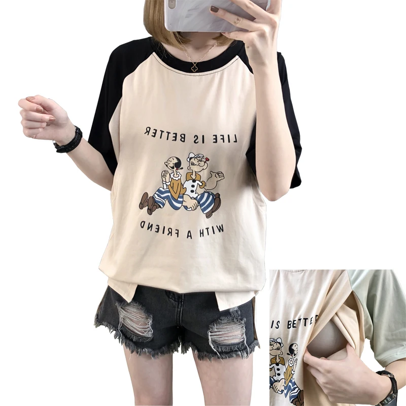 2020 хлопок мультфильм рубашка для кормления Повседневная Свободная одежда женщин