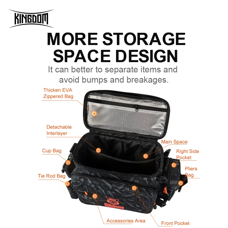 Kingdom Waterproof Multifunctional Fishing Bags 44*21*22cm 1000D Nylon Cloth Lure Box Tackle Backpack Outdoor Sport Shoulder Bag | Спорт и