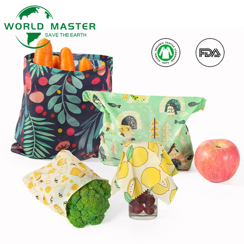 

Reusable Beeswax Preservation Bag Organic Beeswax Cotton Food Fresh Bag BPA & Plastic Free Kitchen Storage Wrap