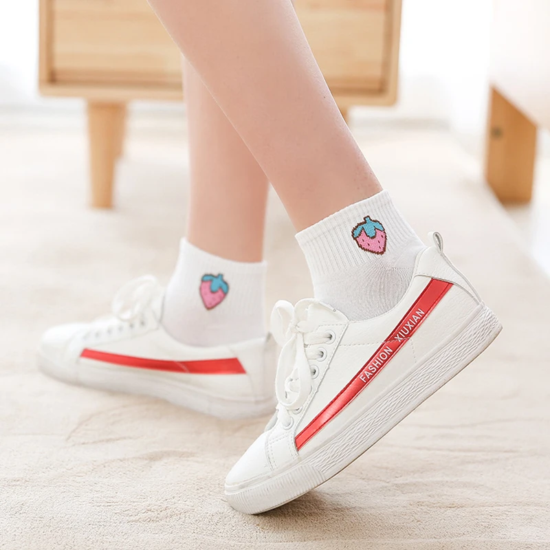New Fashion Harajuku Women Cotton Long Socks Japanese Novelty Cute Fruit Pattern Hiphop Solid Cool Winter Hot|Носки| |