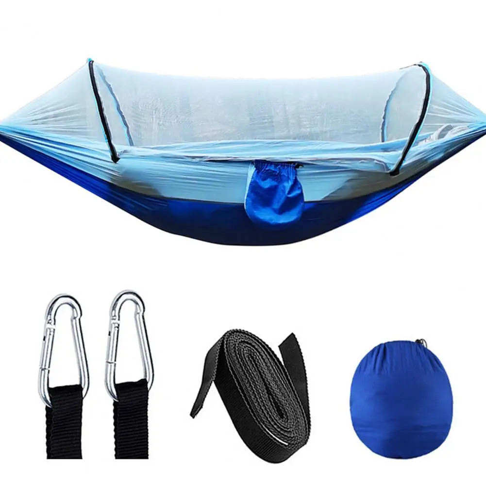 

1 Set Tent Shelter Camping Hammock Metal Buckle Eco-friendly Breathable Polyester High Density Hammock Mosquito Net for Forest