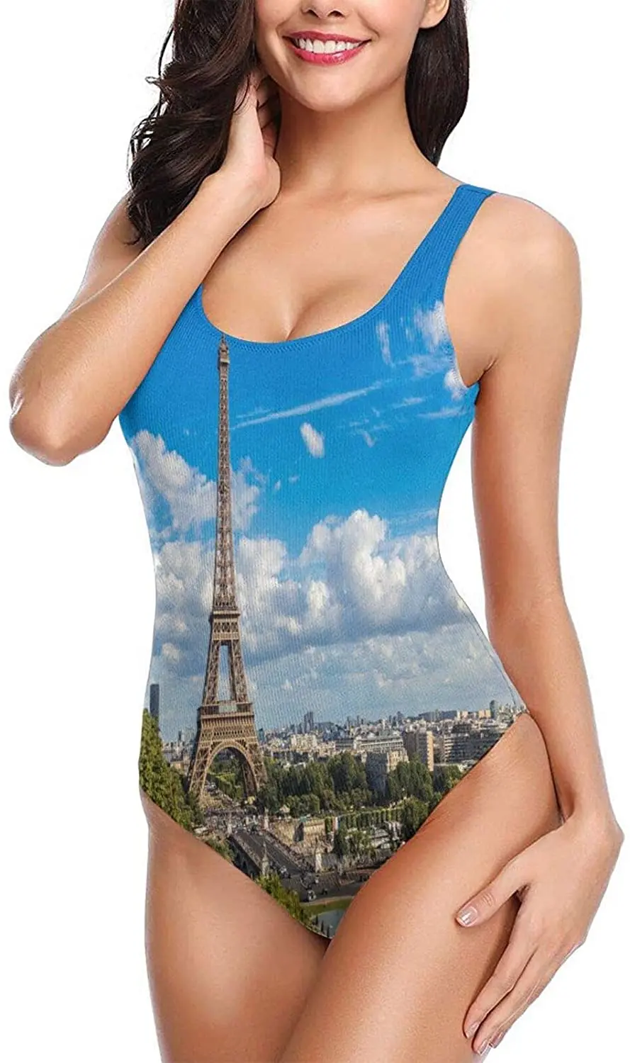 

One-Piece Swimwear 2021 Cut Outs Sexy 1piece Surfing Swimsuits Teen Girls Eiffel Tower In Paris France