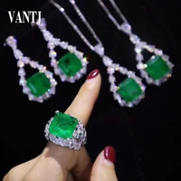 created emerald jewelry sets sterling 925 silver syn gemstone for women anniversary party classic fine jewelry gift wholesale