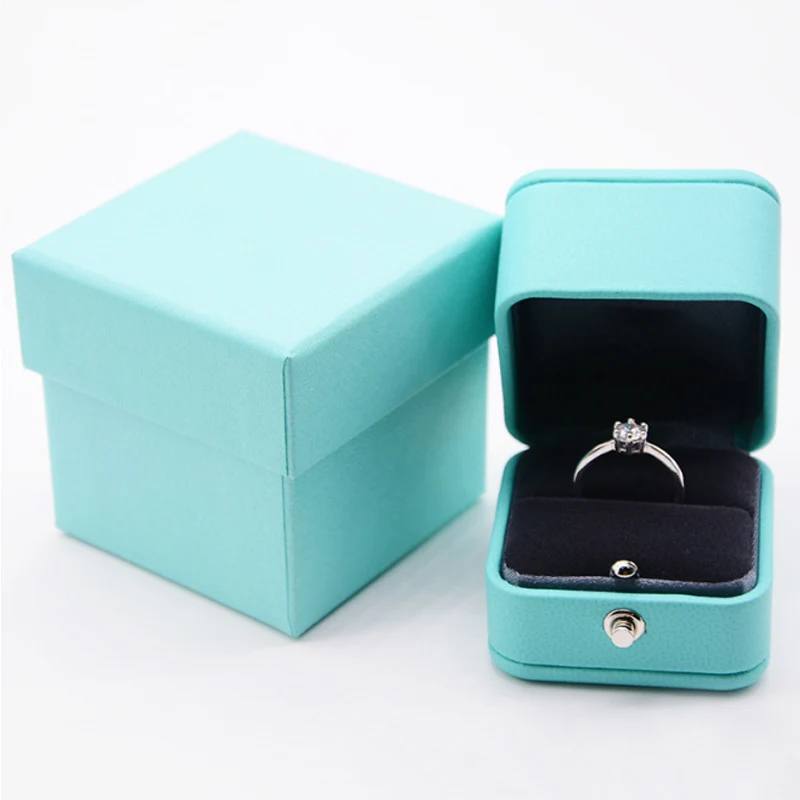 Luxury Romantic Blue Leather Jewelry Gift Box Ring Box Necklace Box Ring Packaging Storage Ring Organizer for Wedding Propose