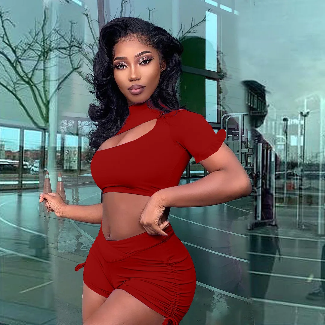 

Спортивный костюм Adogirl Женский Повседневный на шнуровке, пикантный укороченный топ с оборками на рукавах и шорты с рюшами, комплект из двух ...