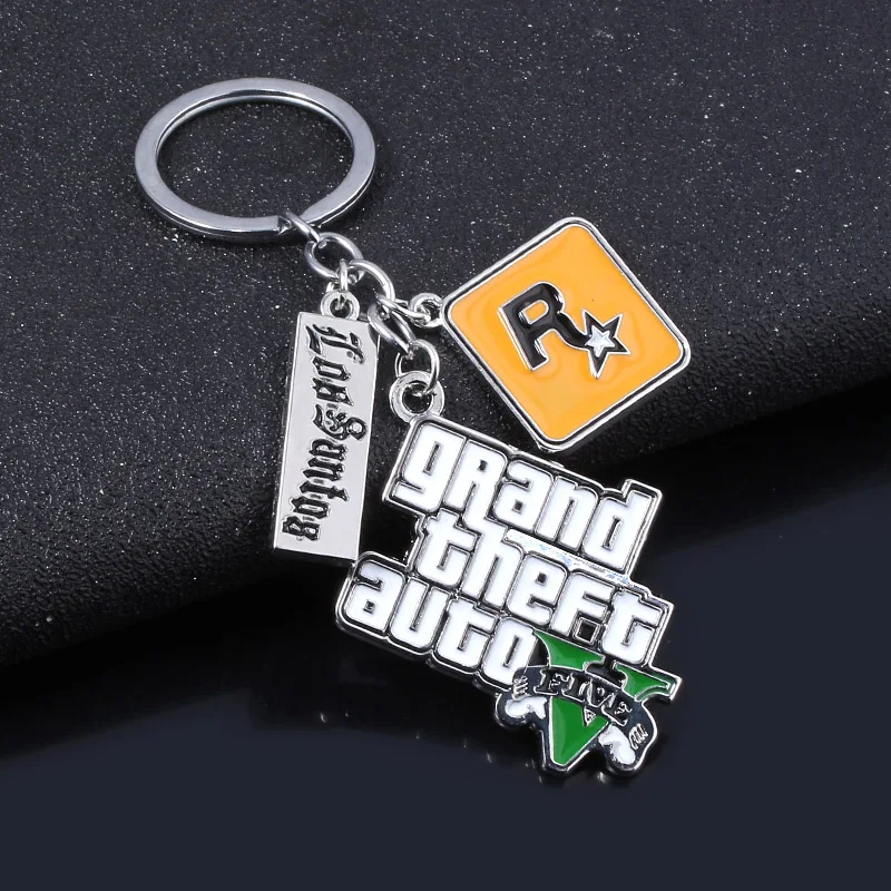 

Fashion Jewelry PS4 GTA 5 Keychain Grand Theft Auto V Keyring car pendant Accessories