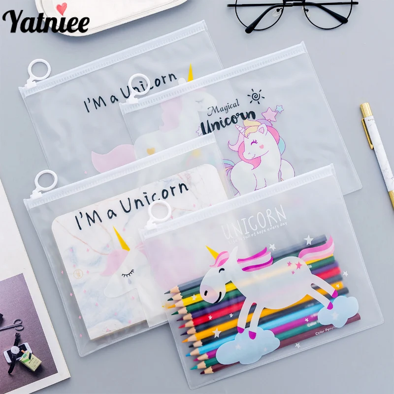 

Yatniee 4pcs/Set Pink Unicorn Zipper Documents Pouch Pencil Case Student Cute Stationery Storage School Office Supplies