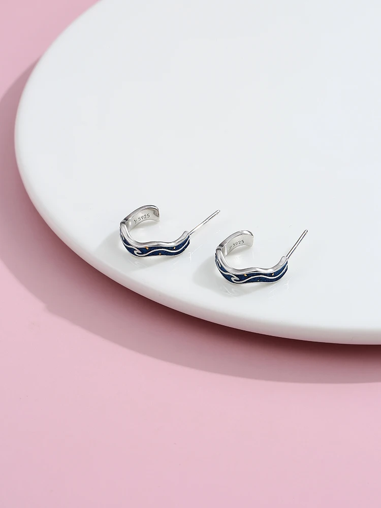 

ZEMIOR Water Ripples Earring Women 100% S925 Sterling Silver Earrings For Women Fine Jewelry Gift Christmas Day Best Selling