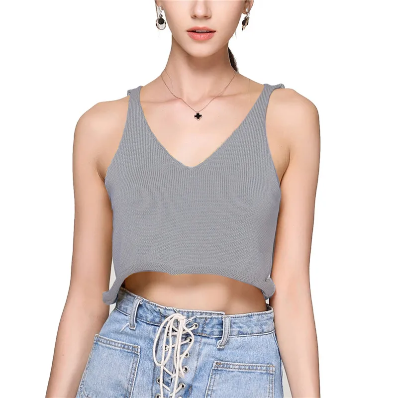 

Summer Tops Women Crop Tank Tops Off Shoulder Sexy Knitted Tank Tops Female O-Neck Sleeveless Solid Casual Crop Tops For Women