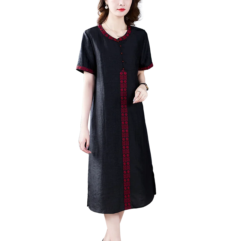 

summer new Chinese style dress for women long short sleeve dress ladies improved cheongsam dress imitation silk spring Stylish