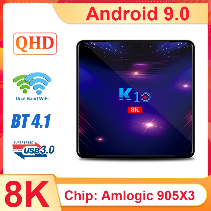 

8K HDR K10 QHDTV iptv приставка Android 9,0 Amlogic S905X3 четырехъядерный BT 4,1 H.265 2,4G 5G Dual WIFI K10 QHDTV Smart IPTV приставка