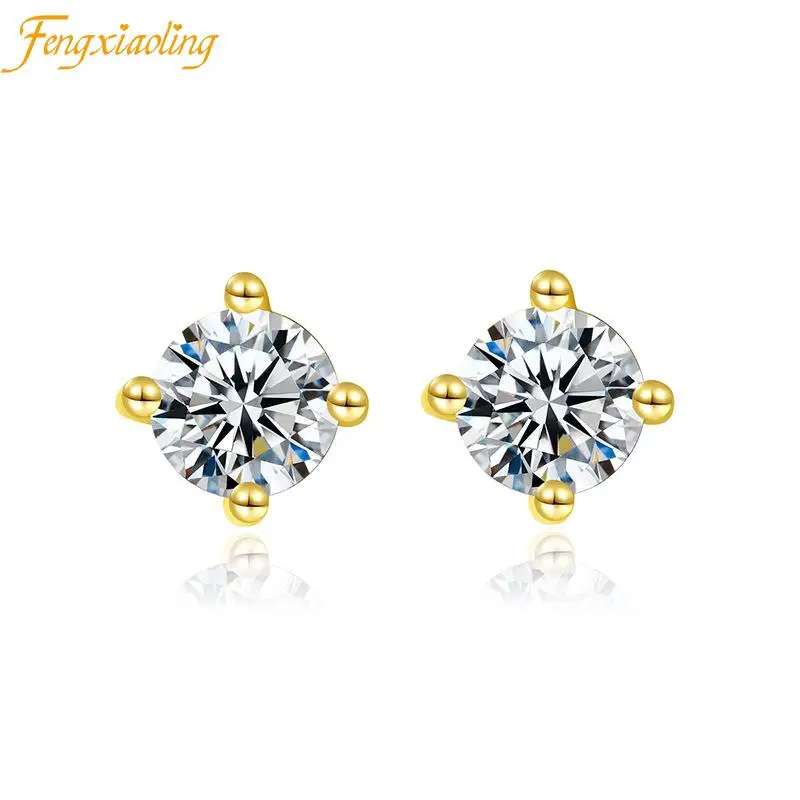 

Серьги-гвоздики женские круглые из серебра 925 пробы с позолотой 14 к