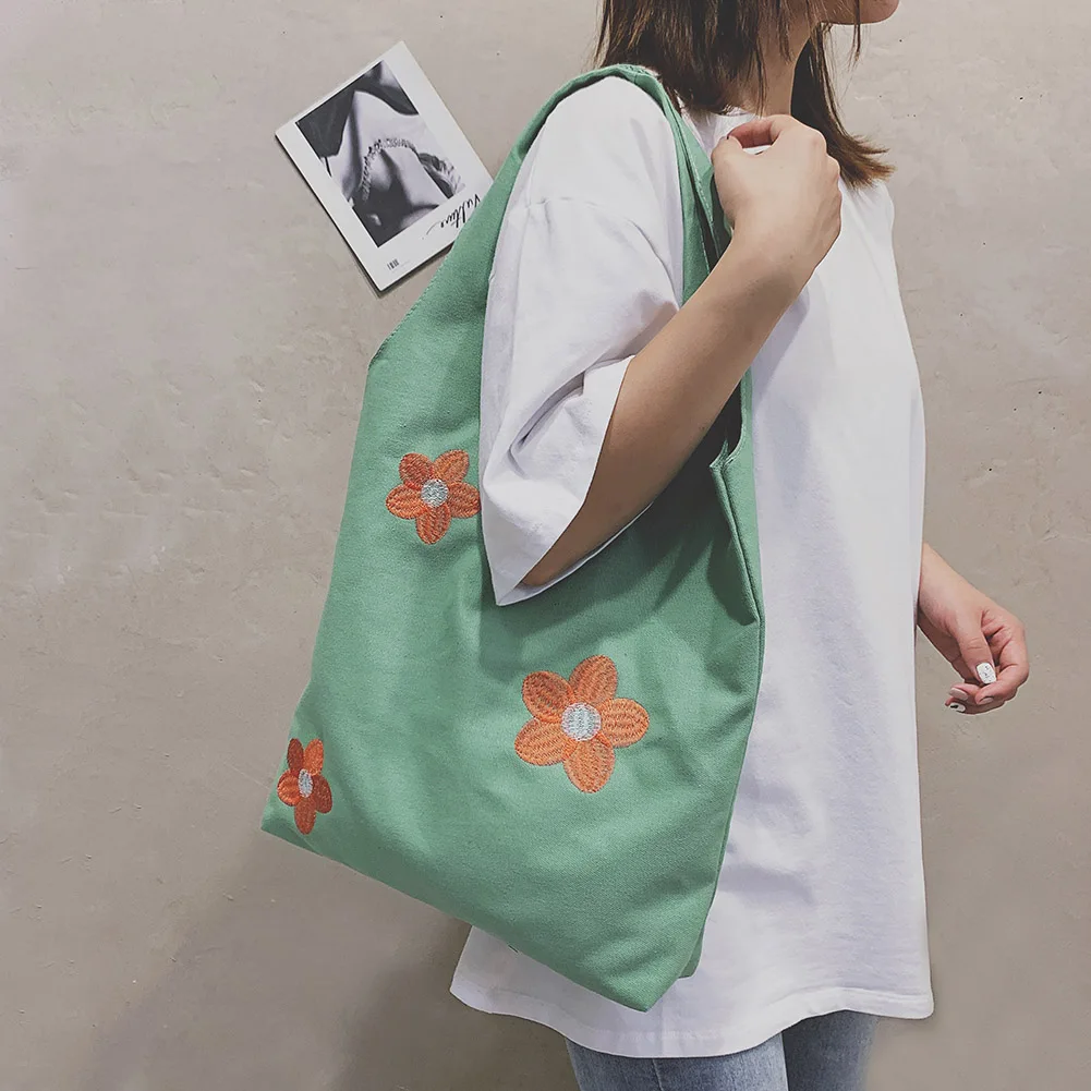 

Elegant Women Shopping Bag 2021 Girls Flower Print Hand bag Eco Friendly Canvas Pouching Bag Female Large-capacity Tote Bags