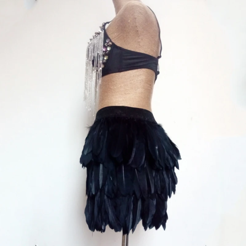 Festival Feather Clothing Black/White Skirt Elastic Waist Nightclub GOGO Performance Stage African Hula Outfit | Тематическая