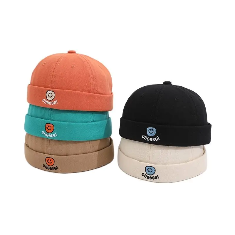 

Doitbest 2022 Boy kids Docker Cap Brimless Hat Spring girl Beanie Hats Cotton Cartoon Smiley Child Landlord Sailor Melon caps