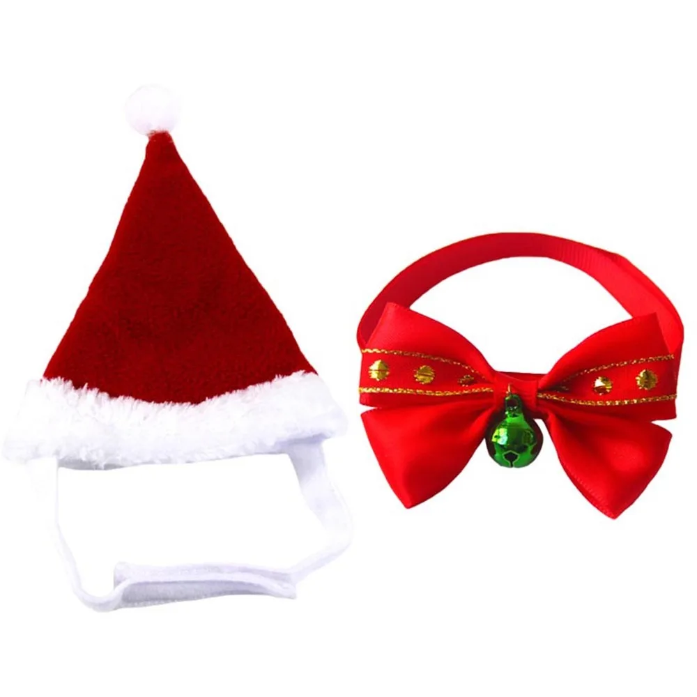 

2pcs Pet Xmas Costumes Durable Christmas Cute Adjustable Collar Bow Tie Hat Cap for Puppy Dogs Cats Pets