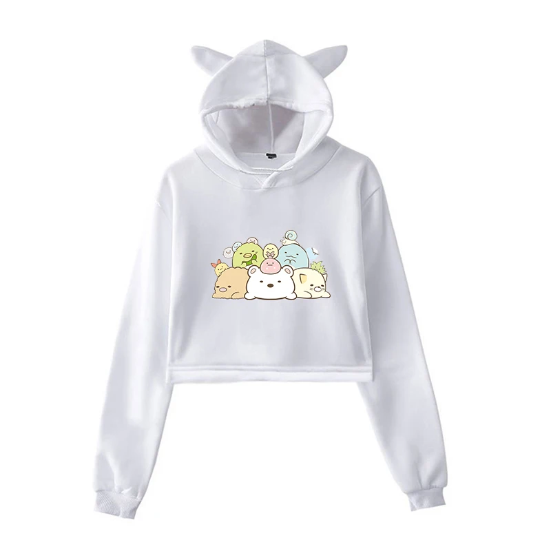 Укороченный топ с котами толстовка капюшоном Kawaii Summiko женские толстовки