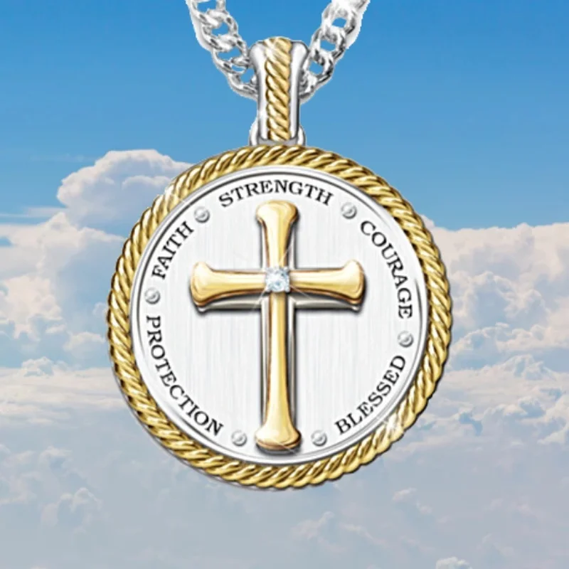 

Fashion popular geometric round cross necklace female romantic wedding accessories pendant Valentine's day gift wholesale
