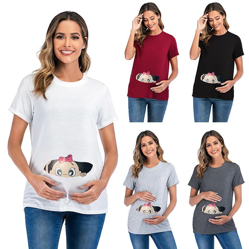 2022 Spring Summer Women 3D T-Shirt Maternity Tees Short Sleeve Lovely Baby Girl Print T Shirt Pregnant Tops Clothes
