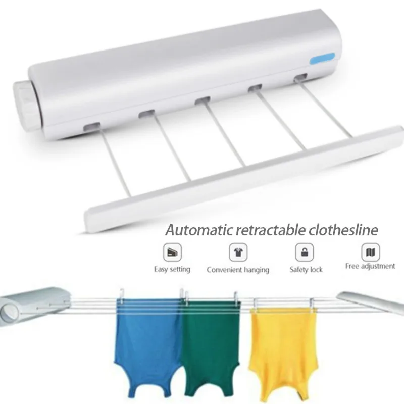 

Spring automatic retractable four or five lines clothesline drying rack towel rack with hooks drying rack flexible WF926