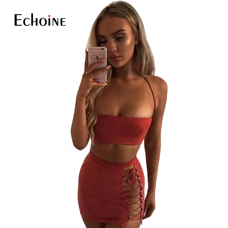 Соблазнительный облегающий модный замшевый комплект из двух предметов клубные