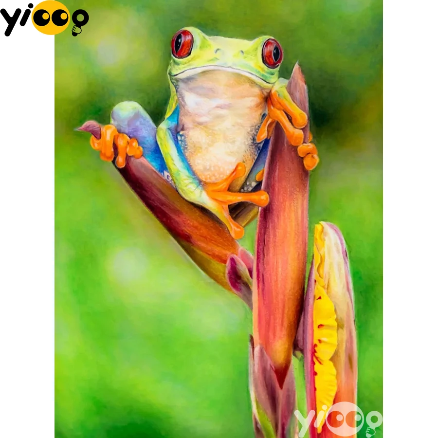 

Full Square/Round Drill Diamond Painting Cross Stitch Embroidery Frog on Flower Rhinestone Mosaic Home Decor Gift AX2490