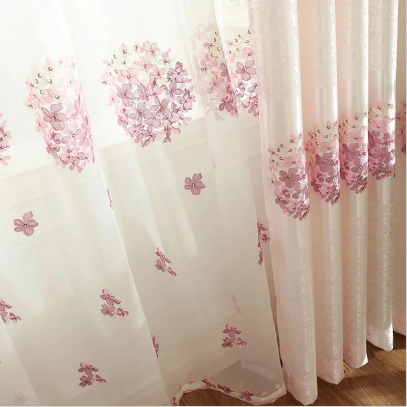 Романтичные тюлевые шторы с вышивкой и розовым цветком вишни на окна для спальни